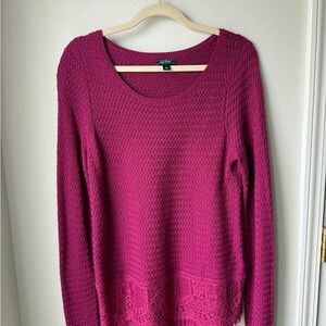 Lucky Brand Women's Magenta Sweater with Lace Hem